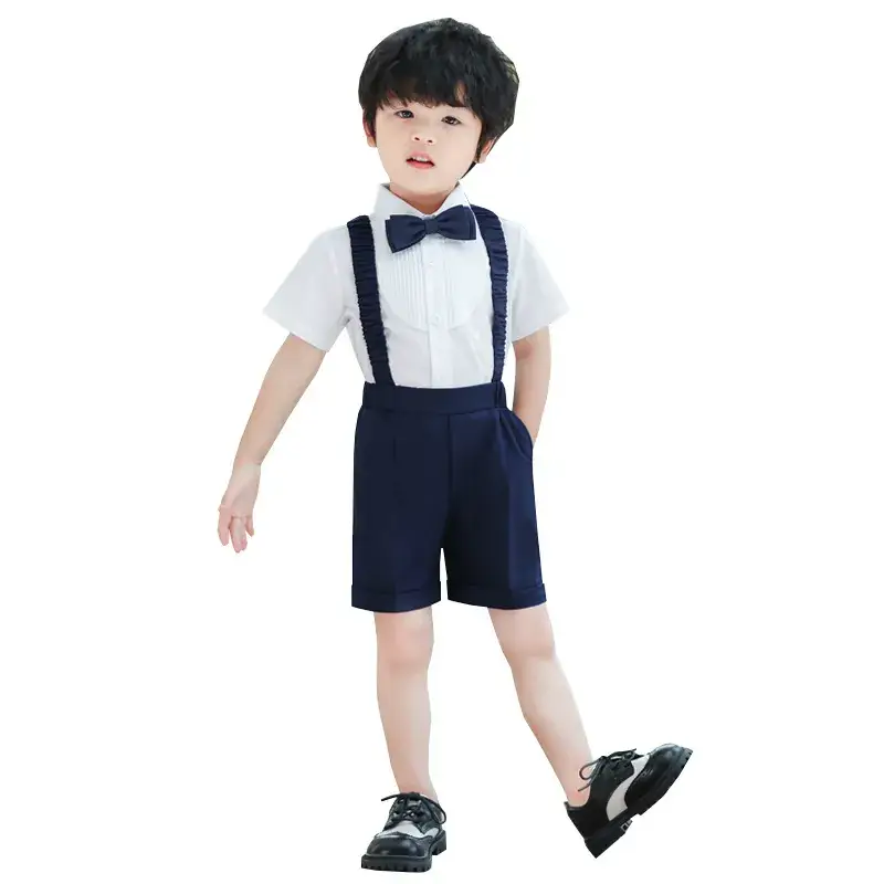 Boys' Summer Suspender Pants Set White Blue Beige - Image 10