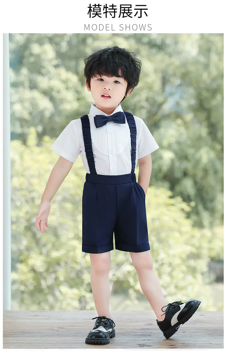 Boys' Summer Suspender Pants Set White Blue Beige — feature 10