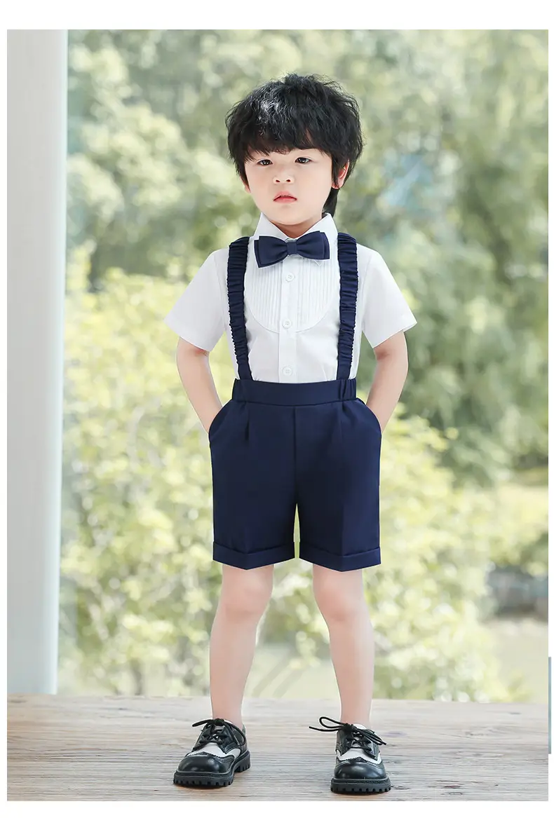 Boys' Summer Suspender Pants Set White Blue Beige — feature 11