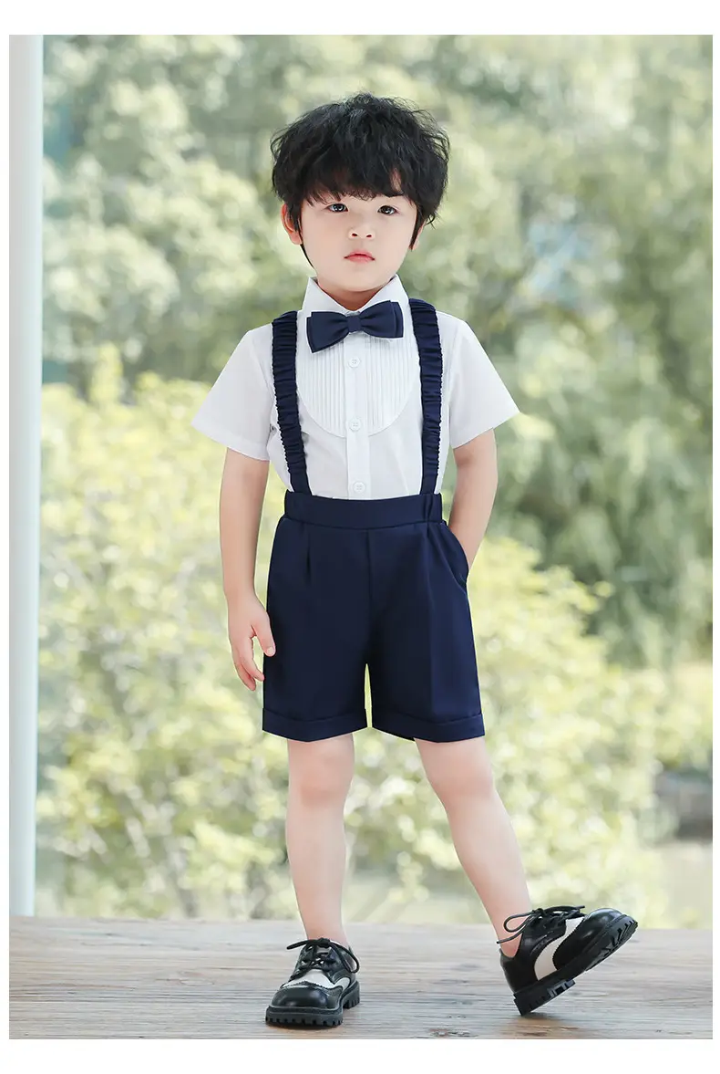 Boys' Summer Suspender Pants Set White Blue Beige — feature 12