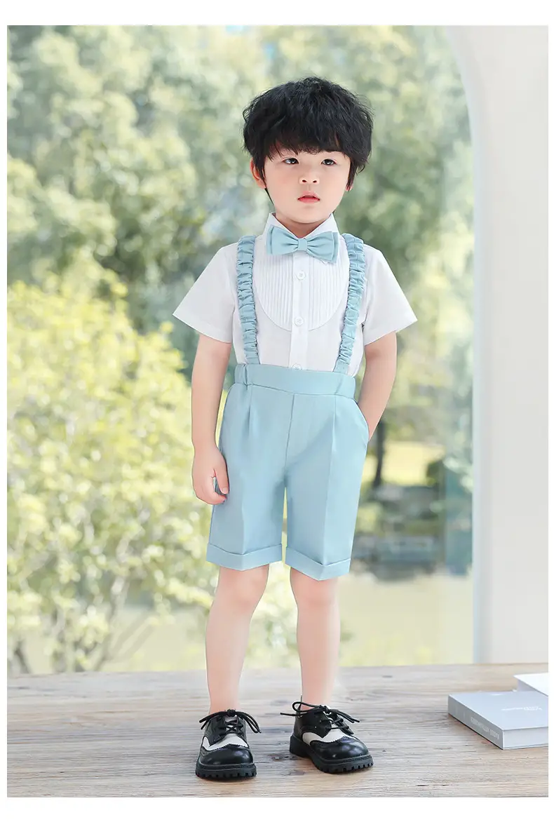 Boys' Summer Suspender Pants Set White Blue Beige — feature 13