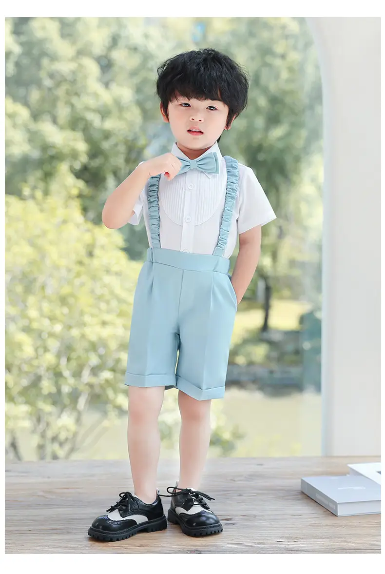 Boys' Summer Suspender Pants Set White Blue Beige — feature 14