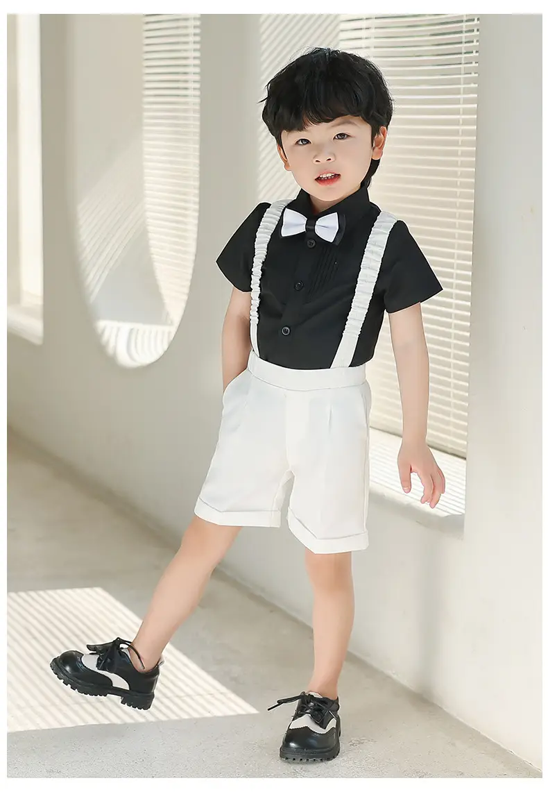 Boys' Summer Suspender Pants Set White Blue Beige — feature 16