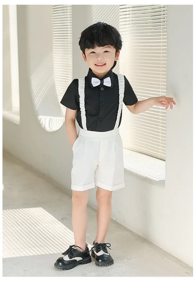 Boys' Summer Suspender Pants Set White Blue Beige — feature 17