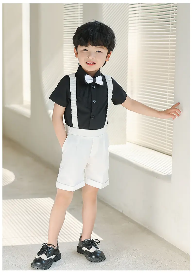 Boys' Summer Suspender Pants Set White Blue Beige — feature 18