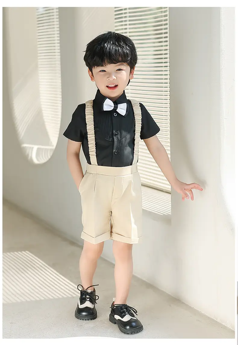 Boys' Summer Suspender Pants Set White Blue Beige — feature 19