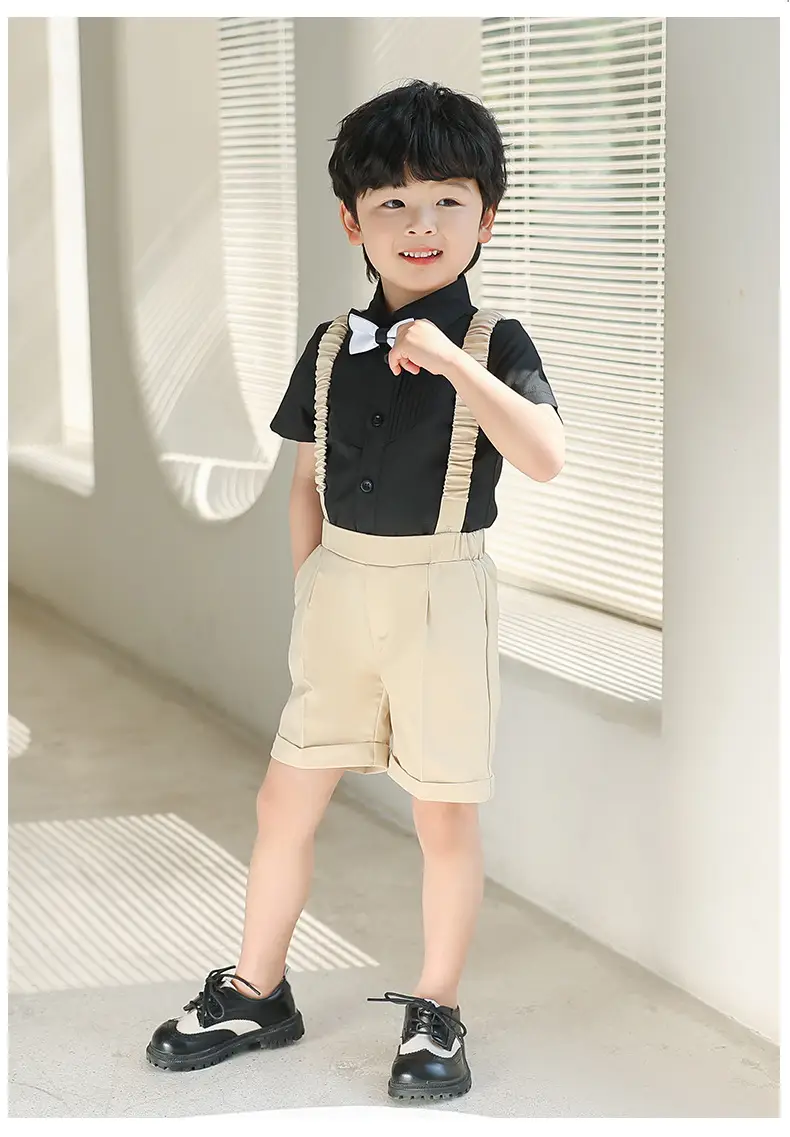 Boys' Summer Suspender Pants Set White Blue Beige — feature 20