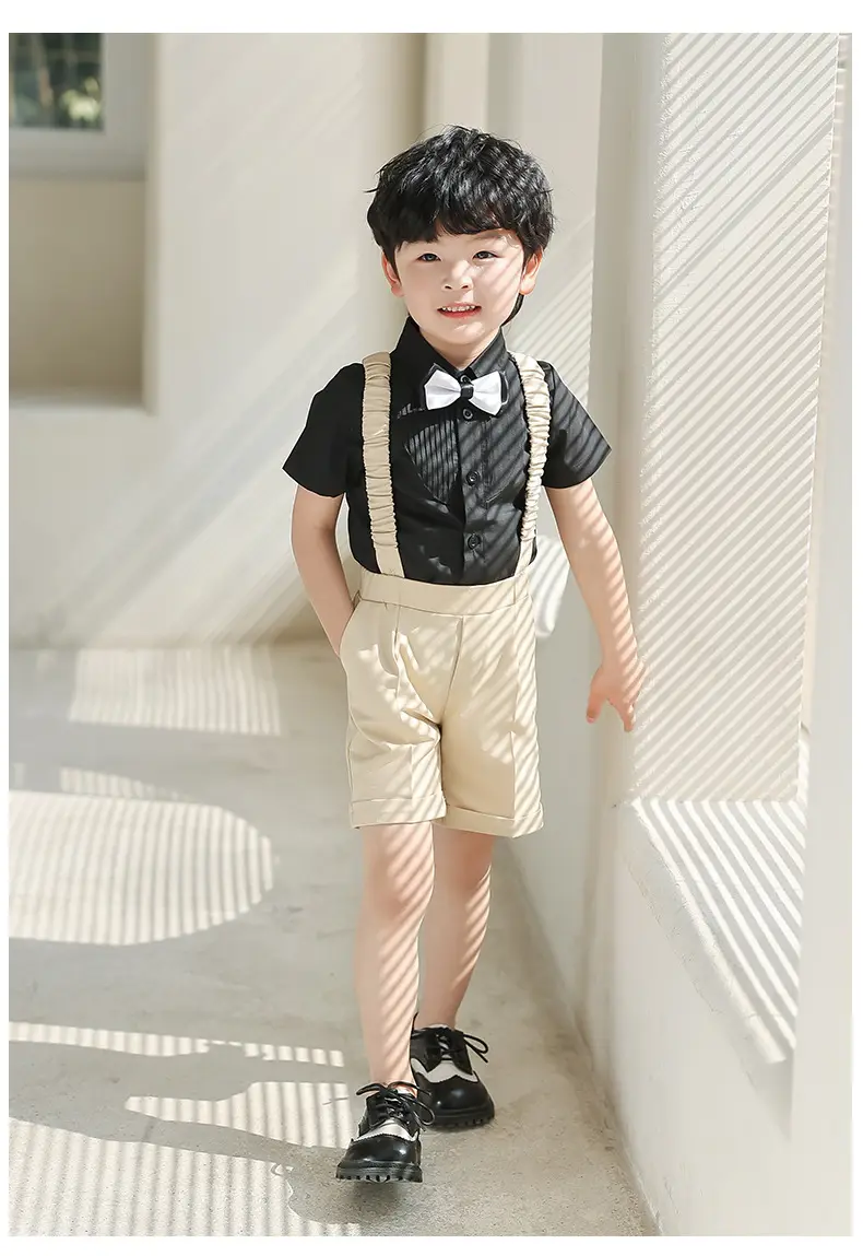 Boys' Summer Suspender Pants Set White Blue Beige — feature 21