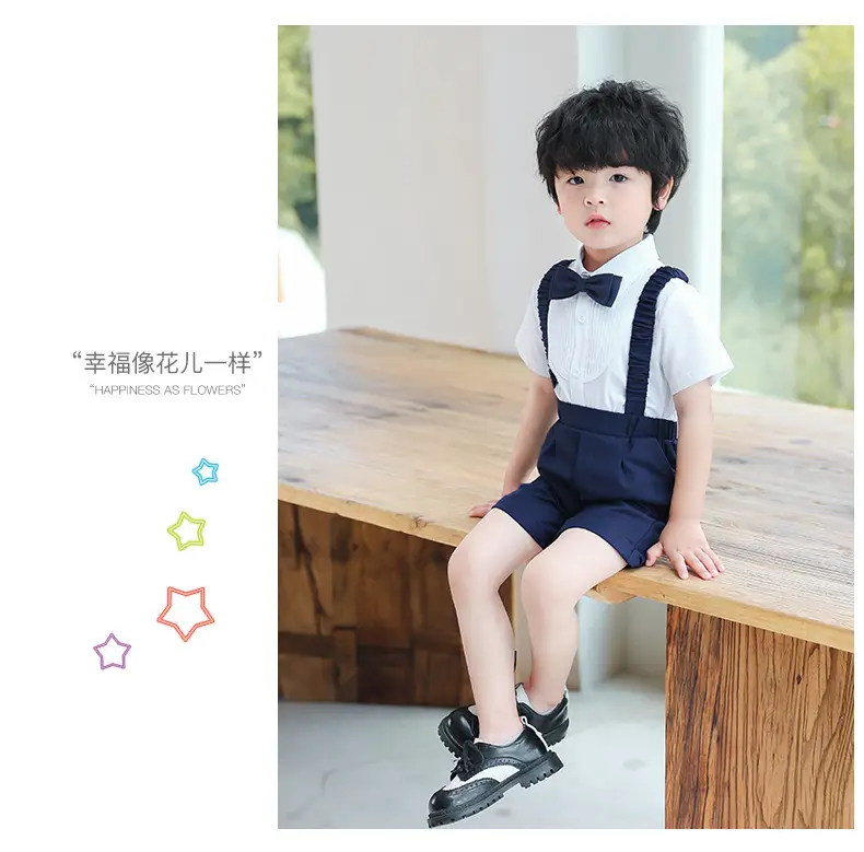 Boys' Summer Suspender Pants Set White Blue Beige — feature 22