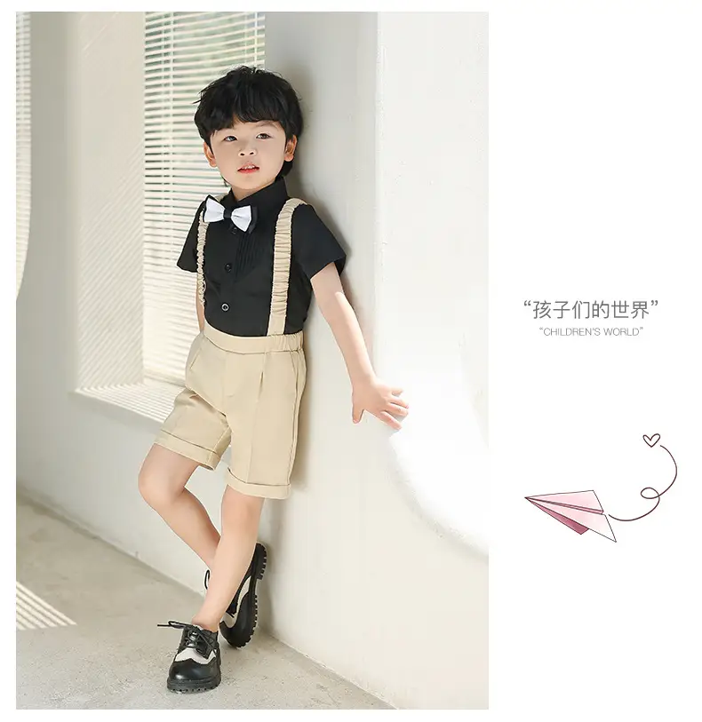 Boys' Summer Suspender Pants Set White Blue Beige — feature 23