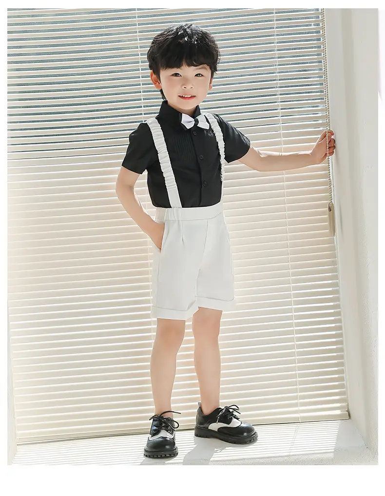 Boys' Summer Suspender Pants Set White Blue Beige — feature 6