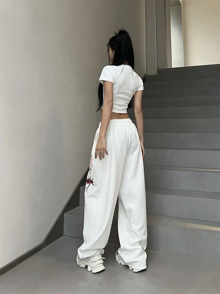 Women Printed High-Waisted Dance Pants White Pink — feature 6