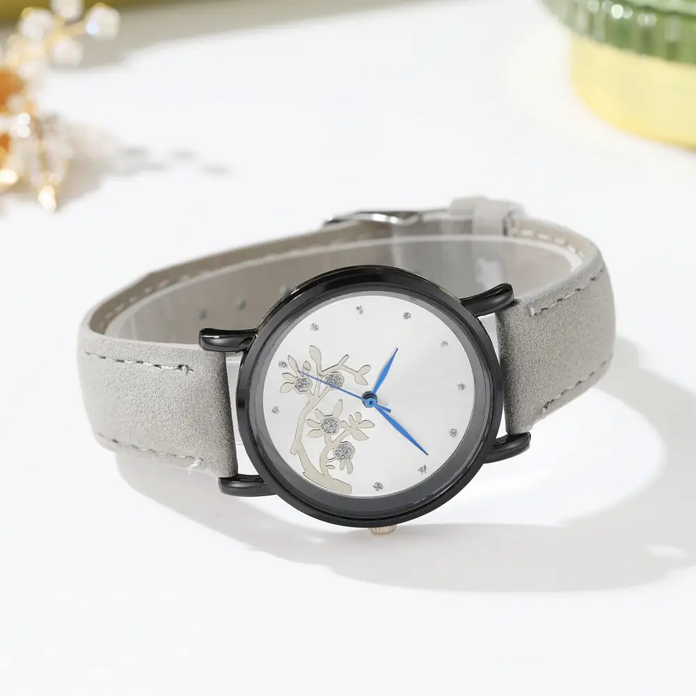 Women's Diamond-Embedded Mori Watch Brown Leather Band - Image 8