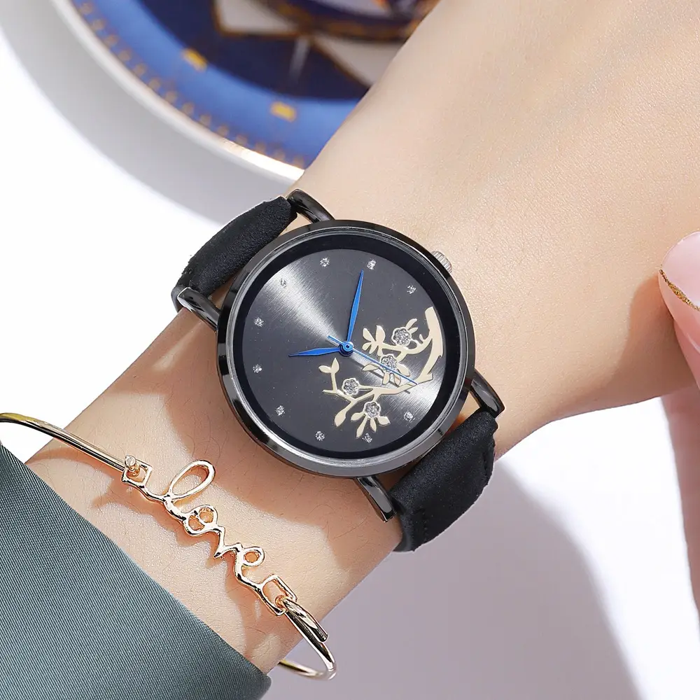 Women's Diamond-Embedded Mori Watch Brown Leather Band - Image 9