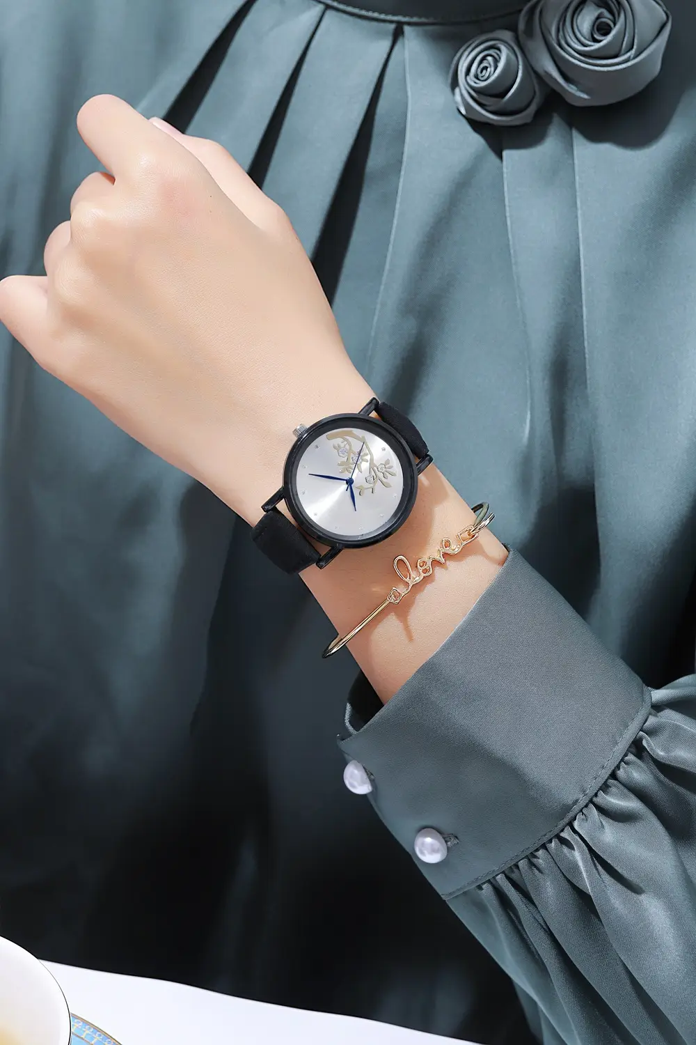Women's Diamond-Embedded Mori Watch Brown Leather Band — feature 10