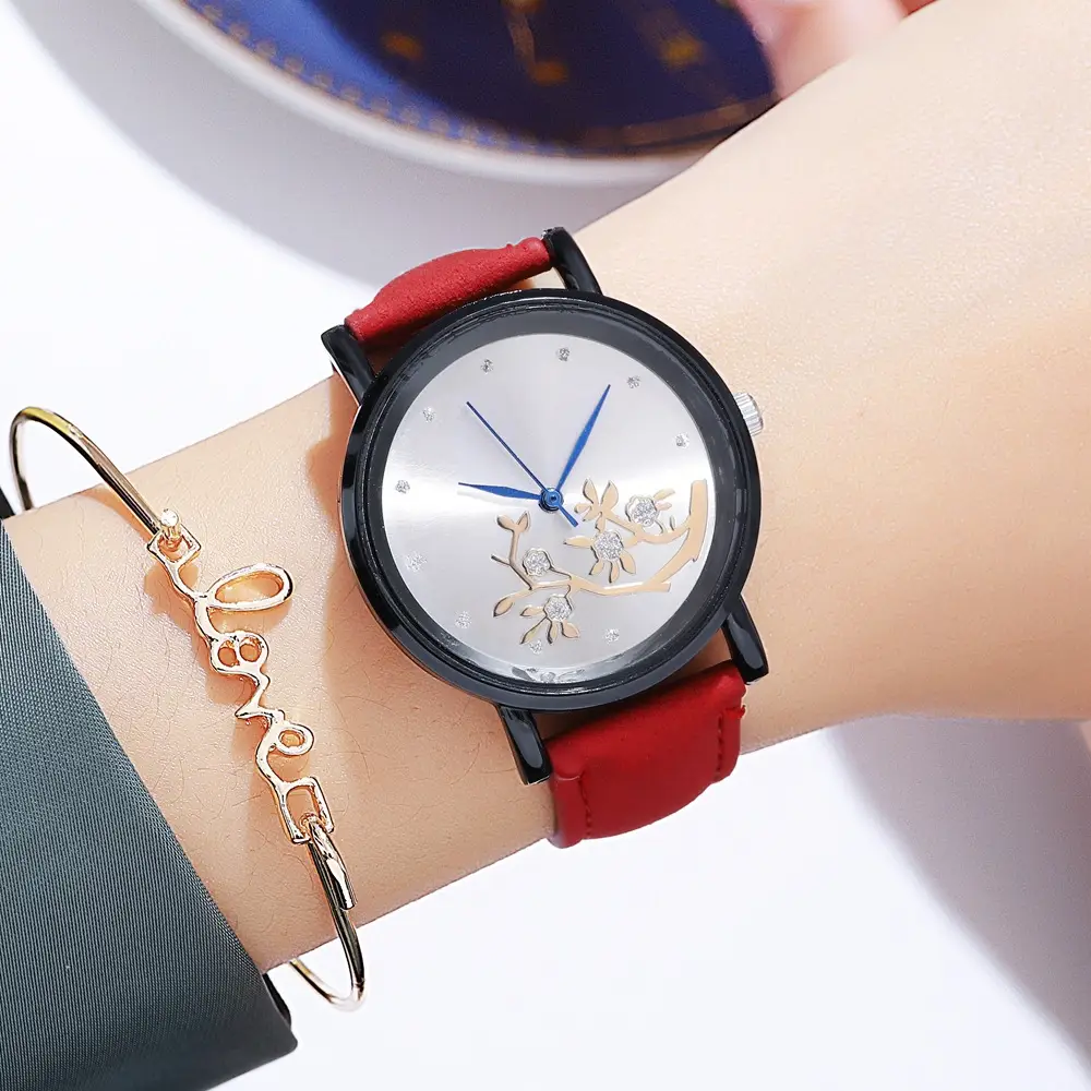 Women's Diamond-Embedded Mori Watch Brown Leather Band — feature 14