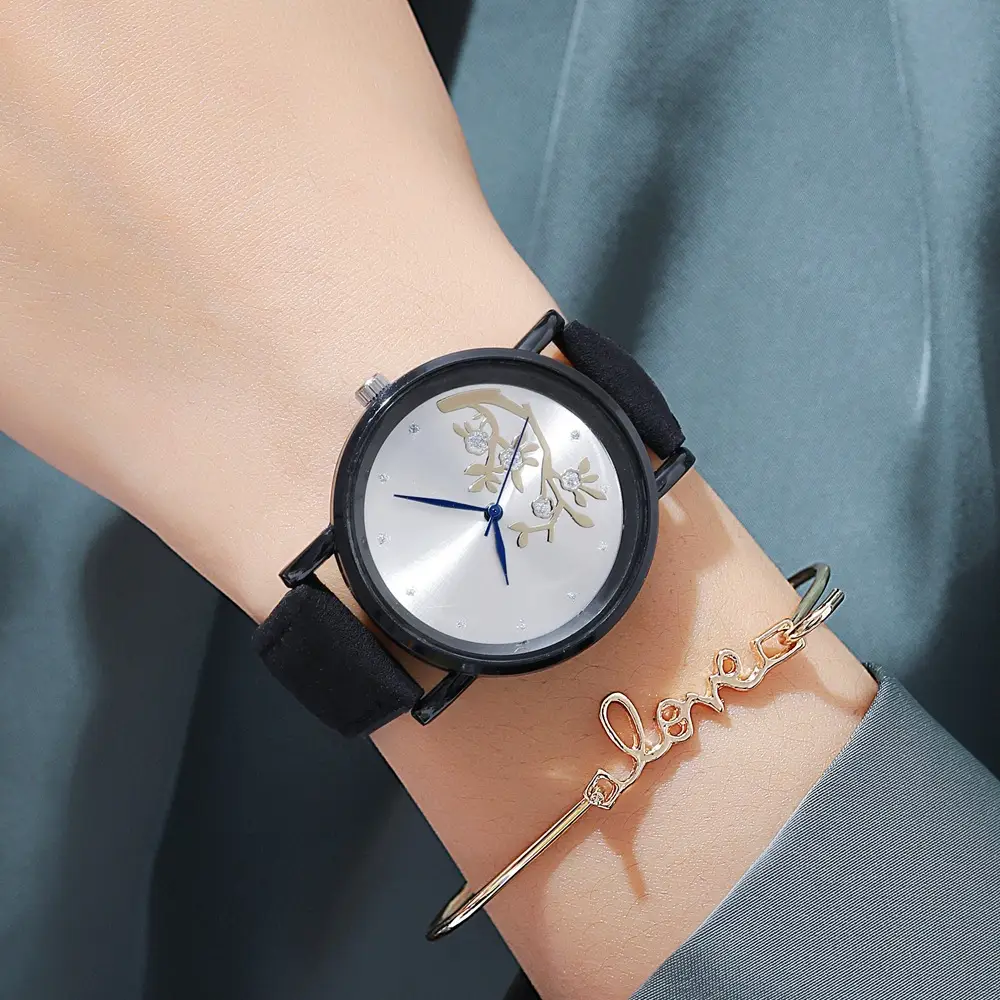 Women's Diamond-Embedded Mori Watch Brown Leather Band — feature 15
