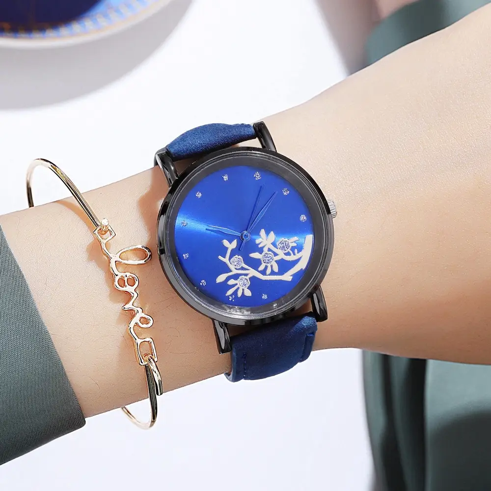 Women's Diamond-Embedded Mori Watch Brown Leather Band — feature 18