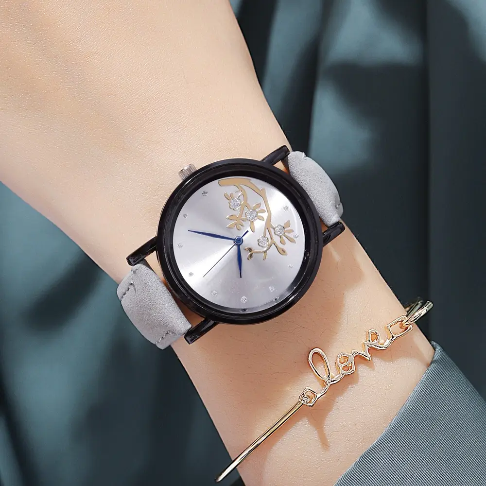 Women's Diamond-Embedded Mori Watch Brown Leather Band — feature 19