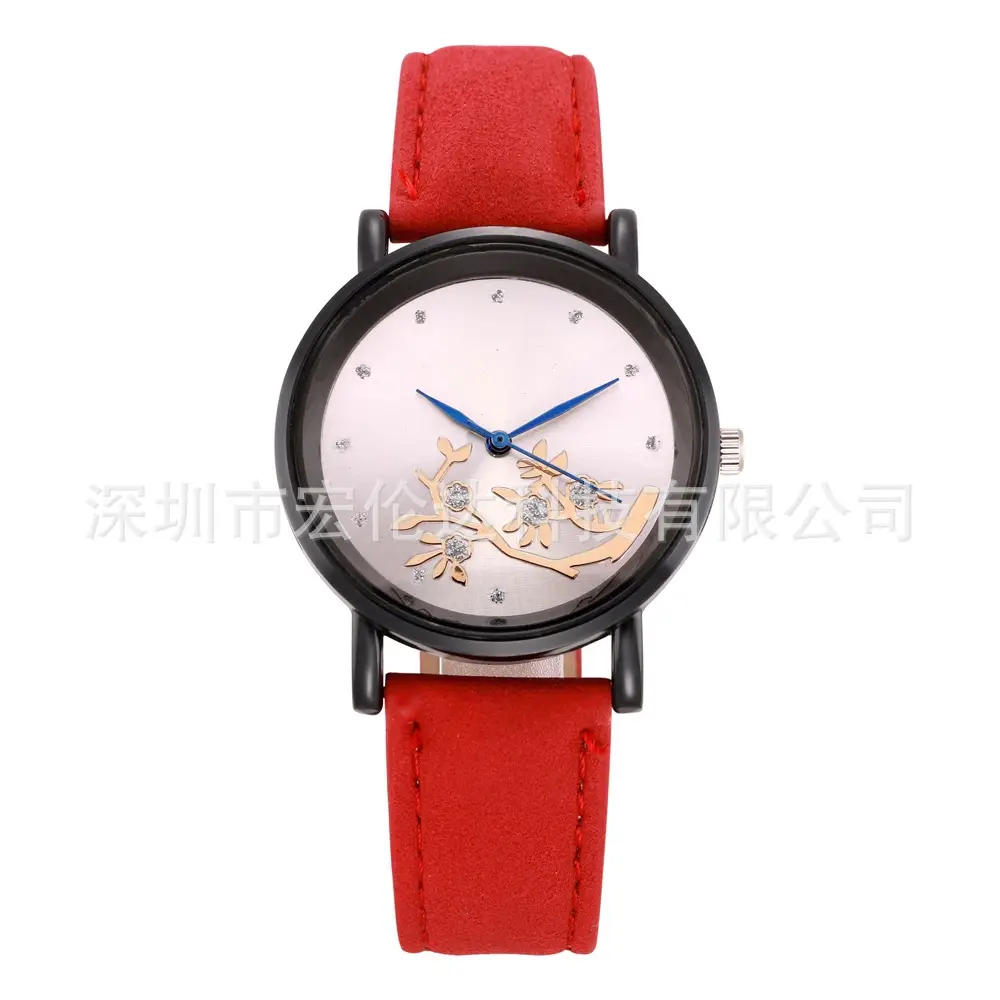 Women's Diamond-Embedded Mori Watch Brown Leather Band - Image 2