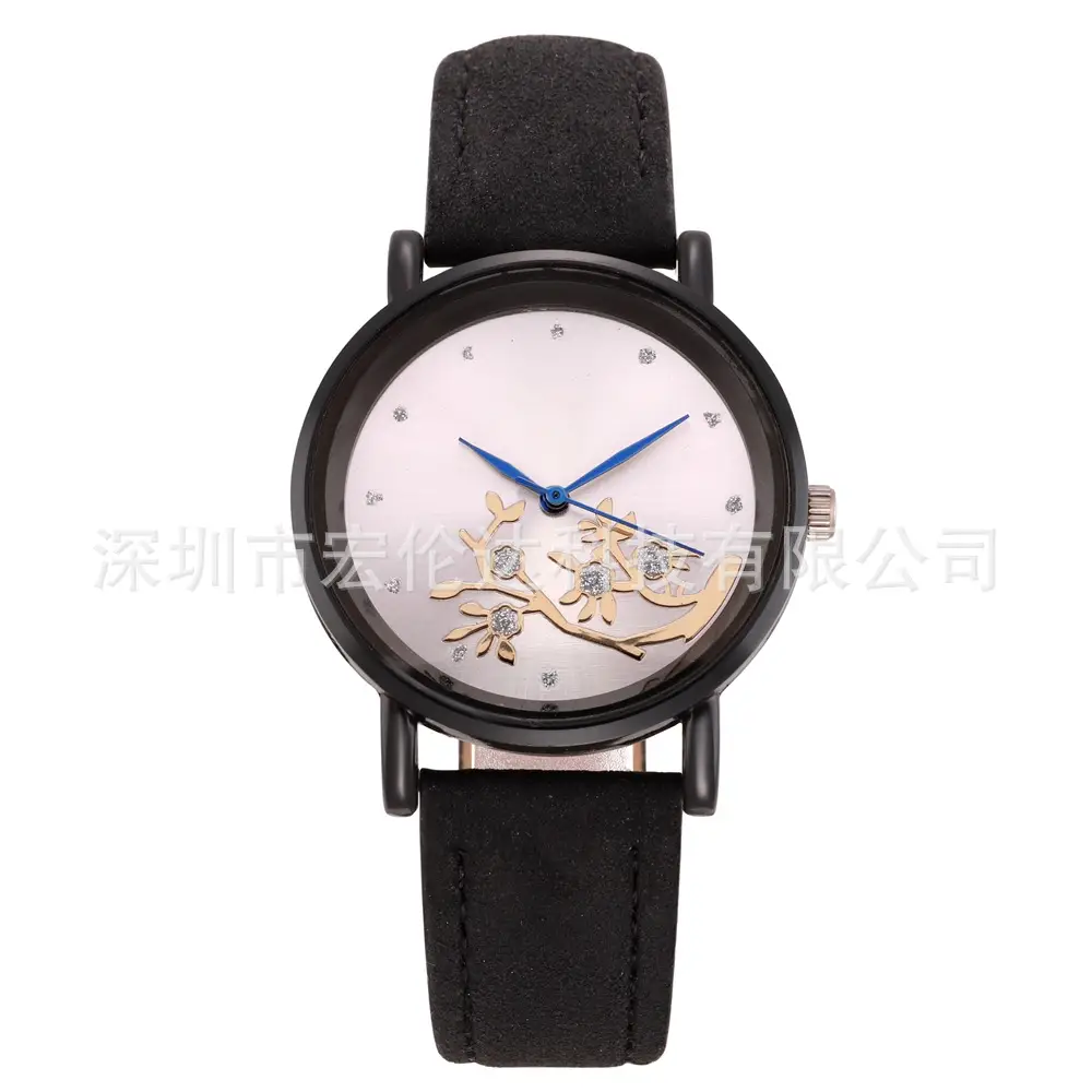 Women's Diamond-Embedded Mori Watch Brown Leather Band - Image 4