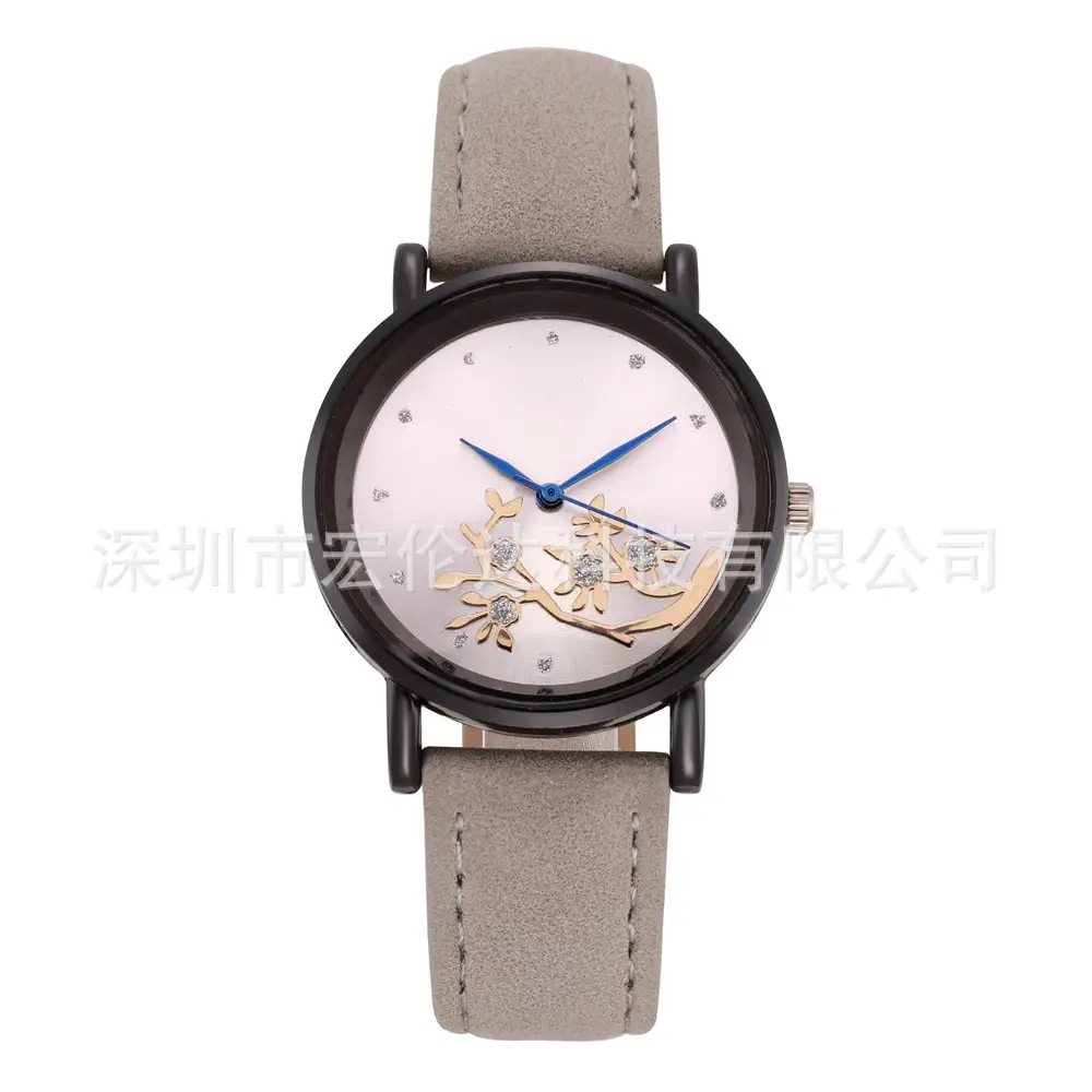 Women's Diamond-Embedded Mori Watch Brown Leather Band - Image 5