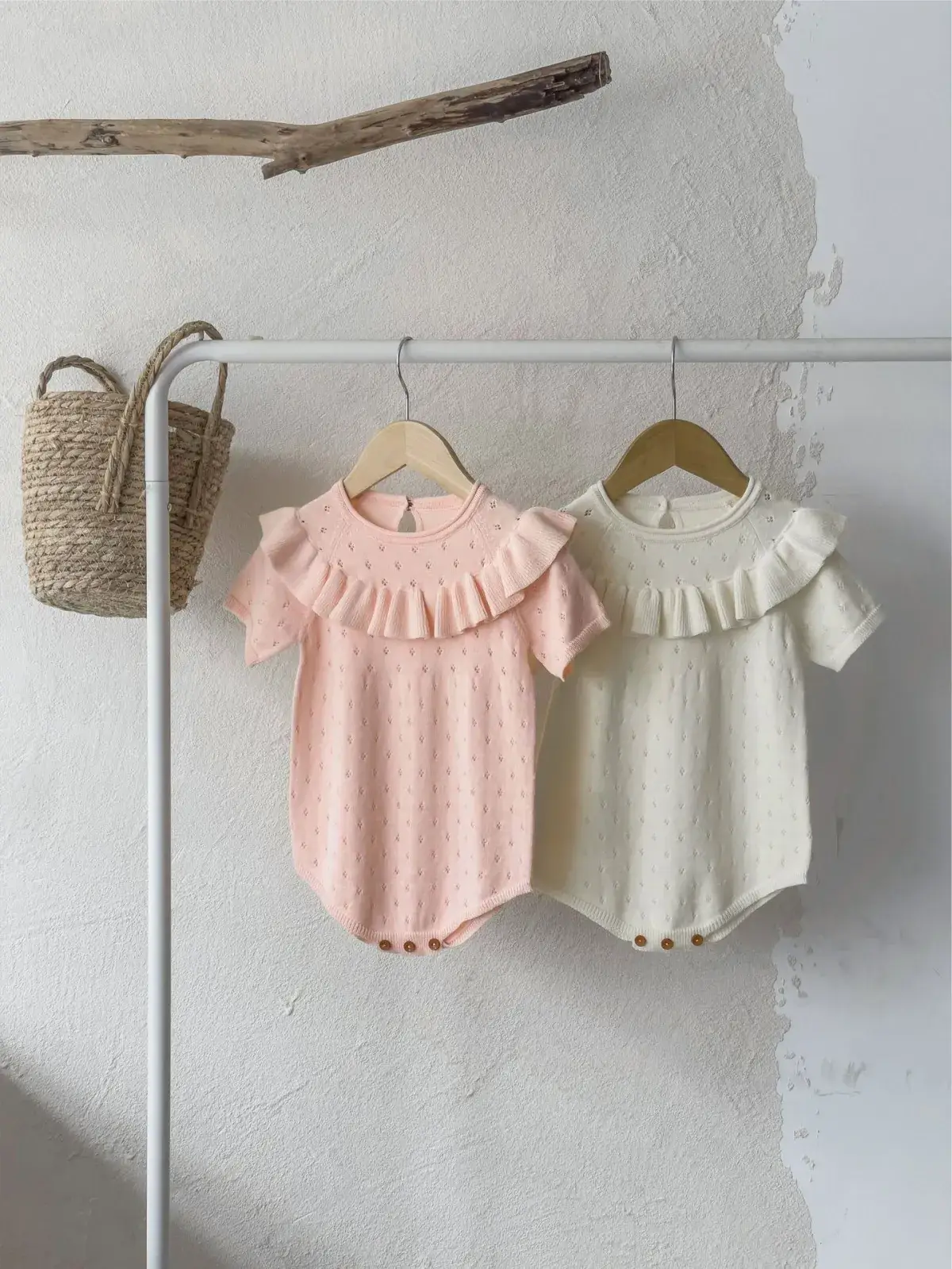 Baby Summer Top with Lotus Leaf Collar Pink White - Image 4
