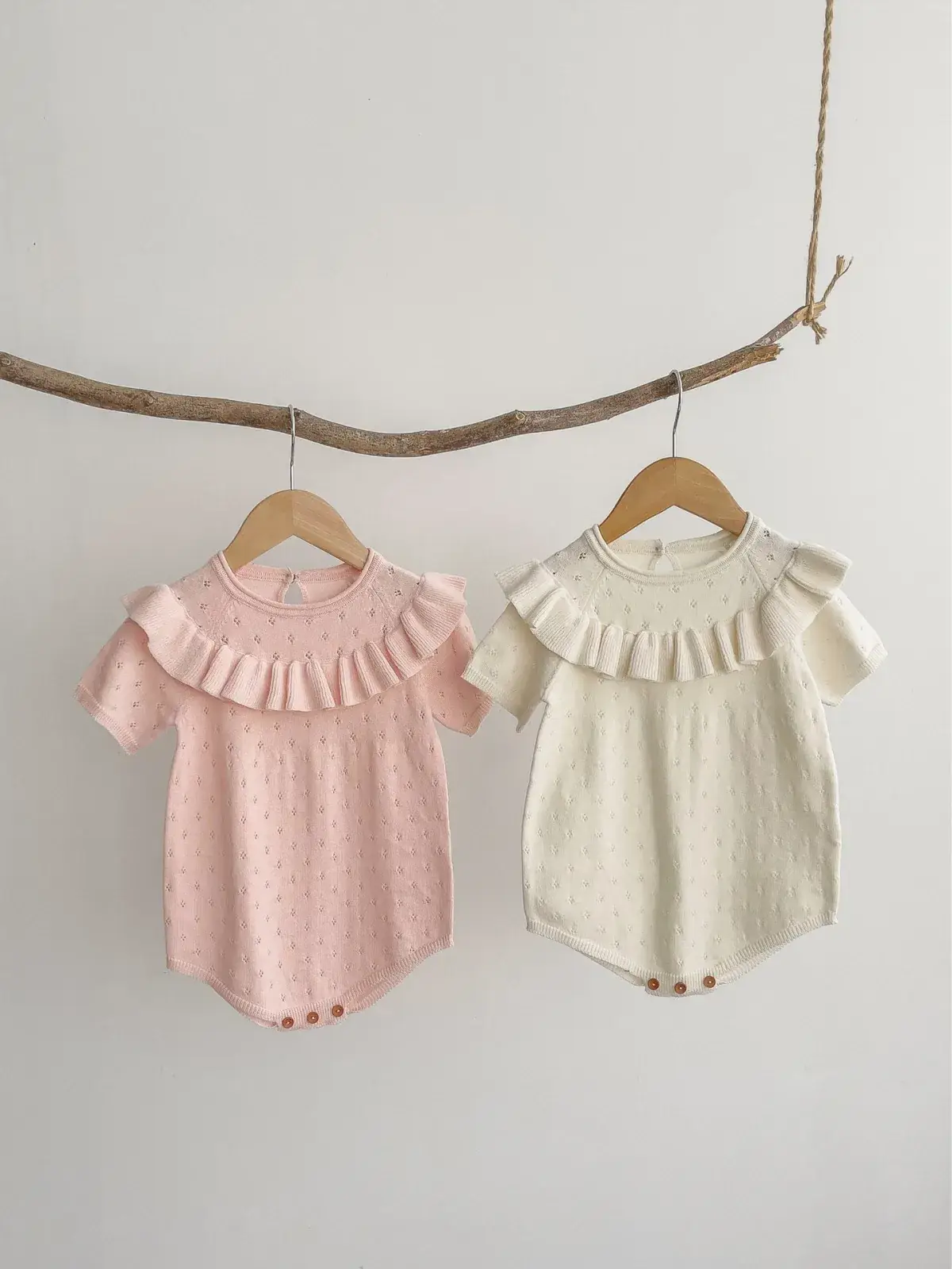 Baby Summer Top with Lotus Leaf Collar Pink White - Image 6