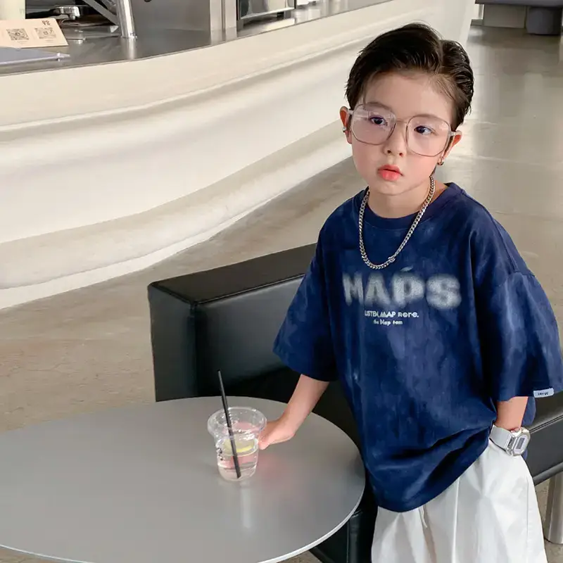 Trendy Boys Cotton T-Shirt Blue Old School Summer 2024 - Image 2