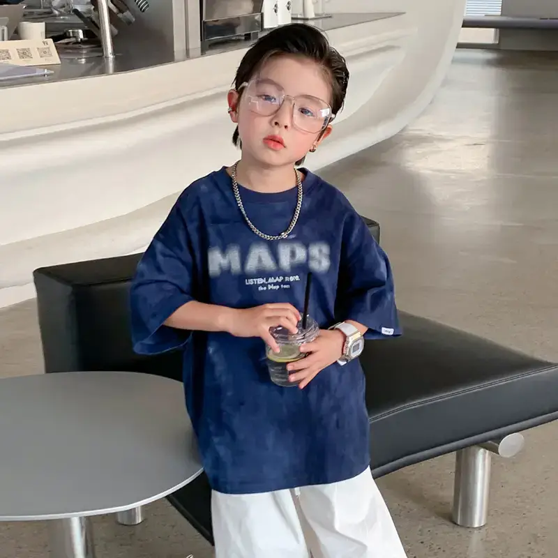Trendy Boys Cotton T-Shirt Blue Old School Summer 2024 - Image 4