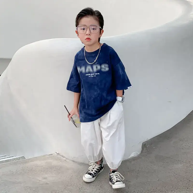 Trendy Boys Cotton T-Shirt Blue Old School Summer 2024 - Image 5