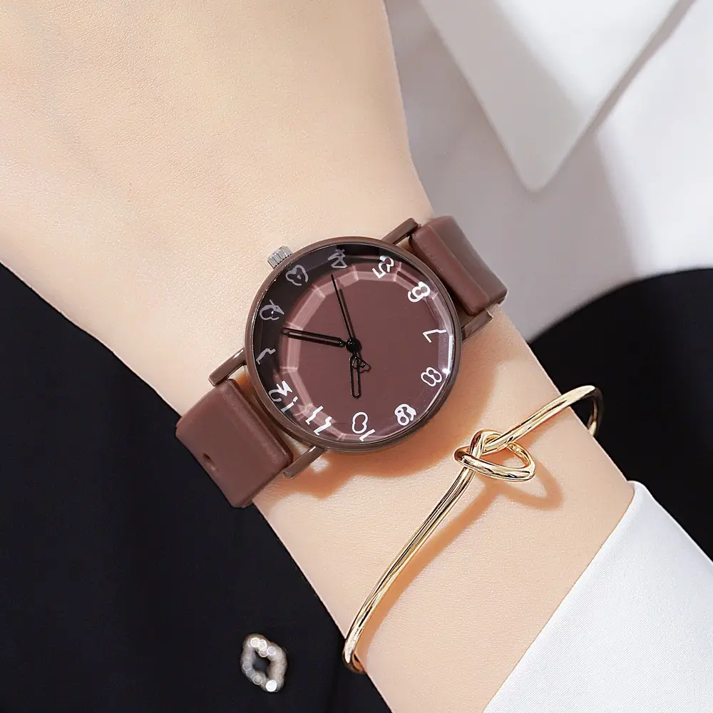 Women's Brown Silicone Analog Watch with Leather Strap — feature 17