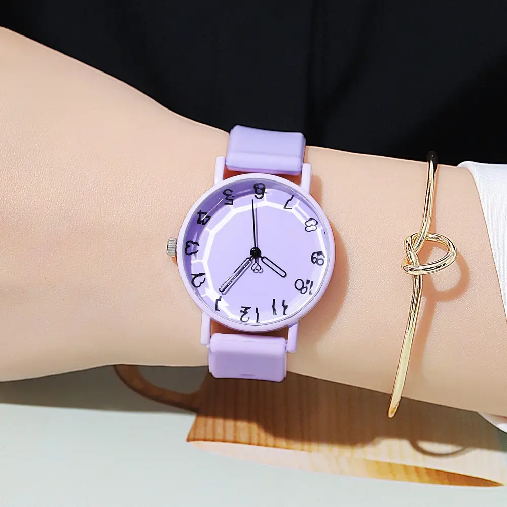 Women's Brown Silicone Analog Watch with Leather Strap — feature 19
