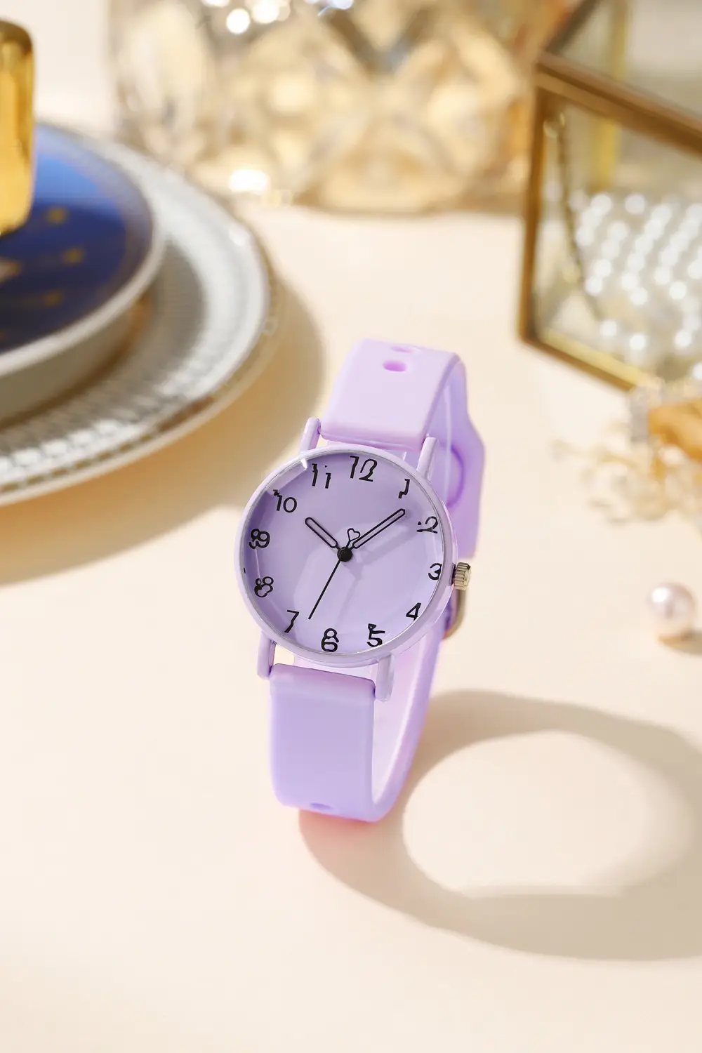 Women's Brown Silicone Analog Watch with Leather Strap — feature 2