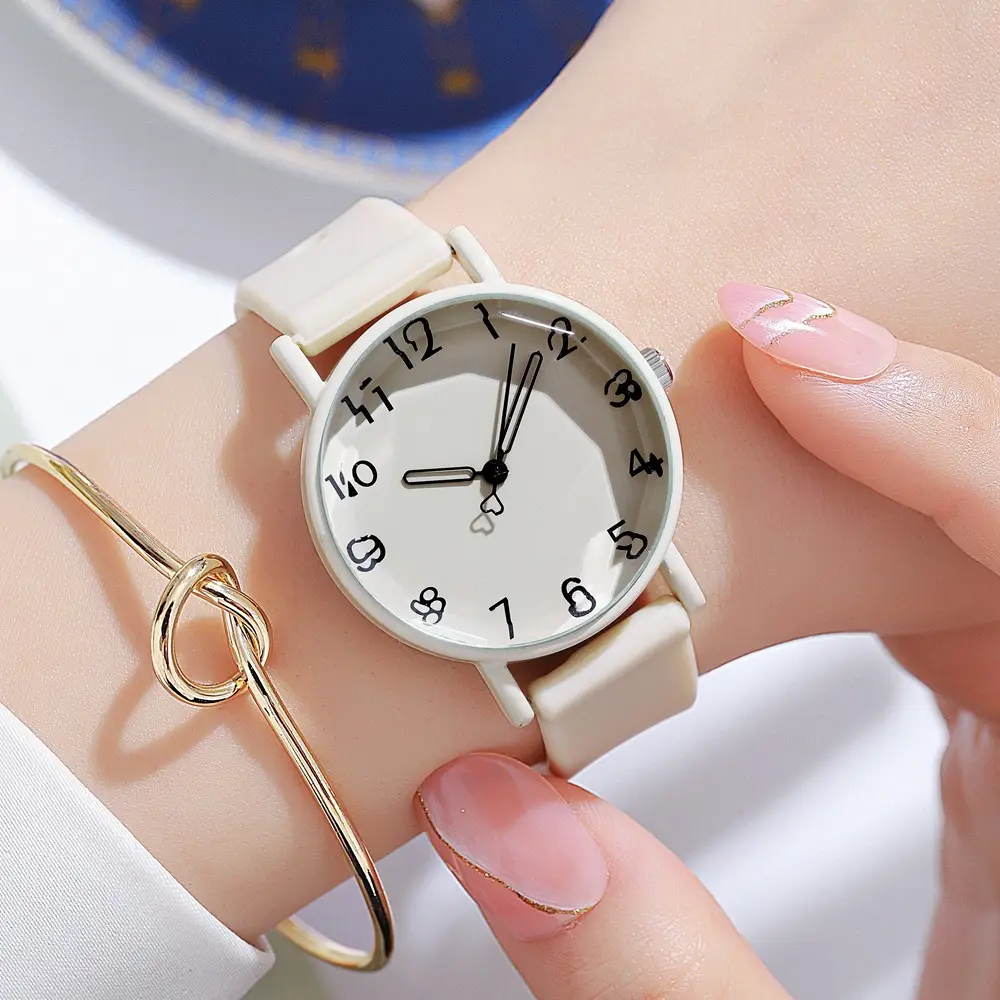 Women's Brown Silicone Analog Watch with Leather Strap — feature 20