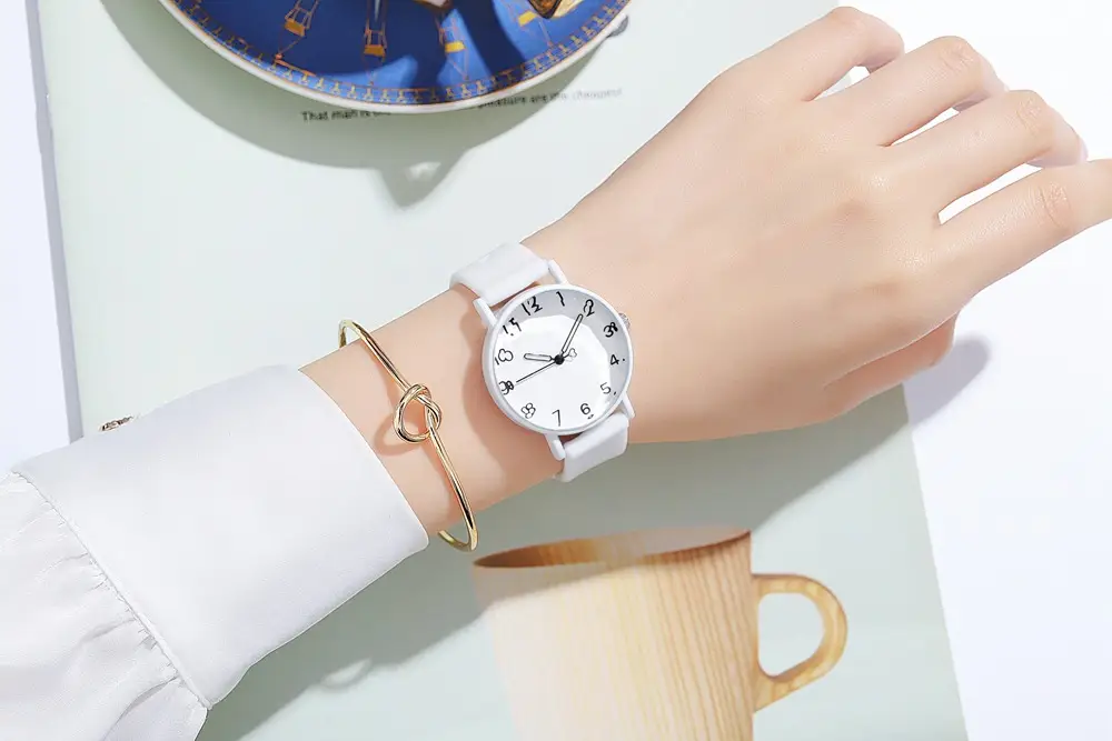 Women's Brown Silicone Analog Watch with Leather Strap — feature 5