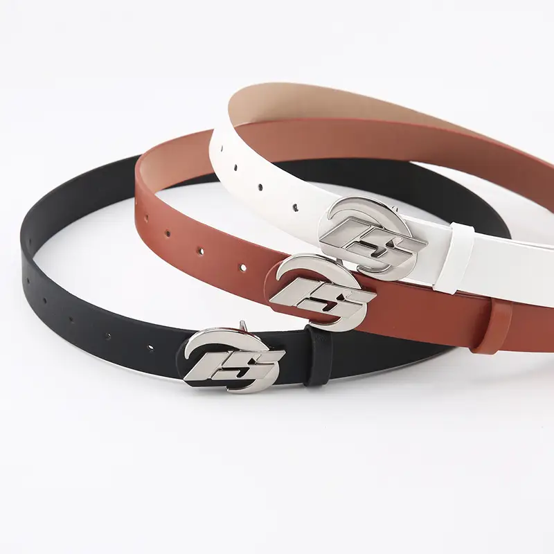 Women Decorative Belt Black Brown White with Smooth Buckle - Image 4