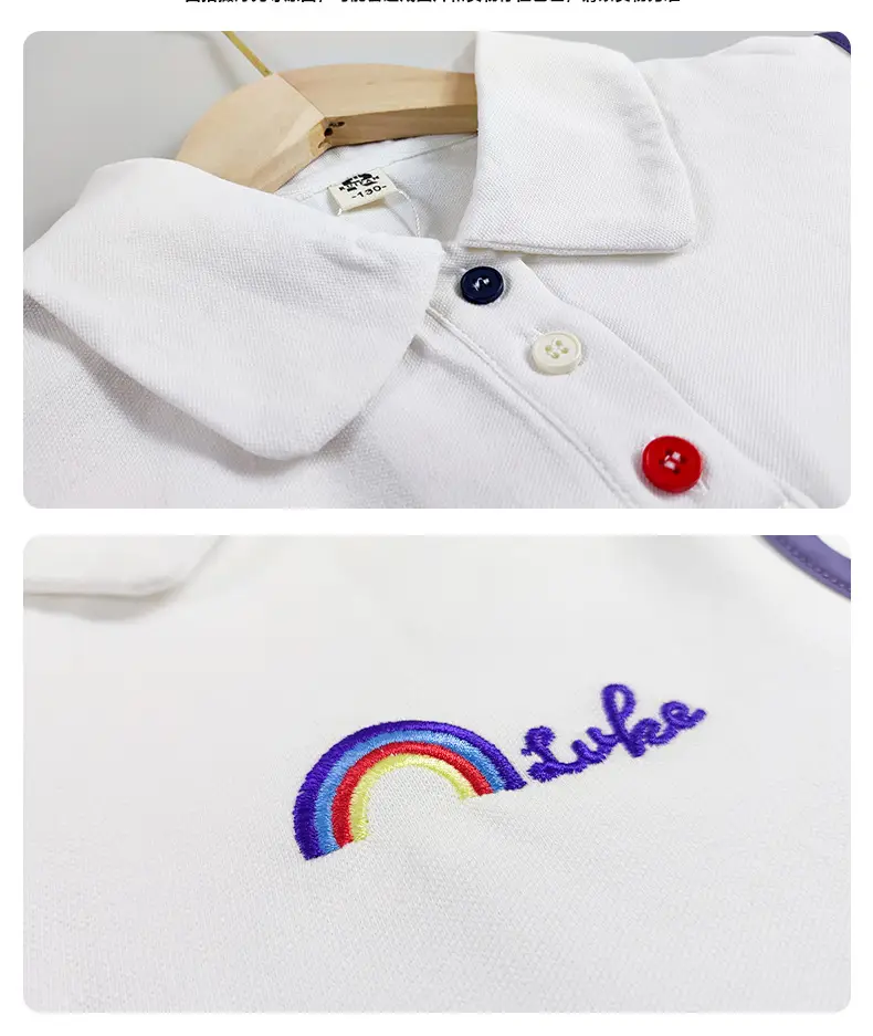 Girls White Polo Shirt Summer Wear with Green Trim — feature 6