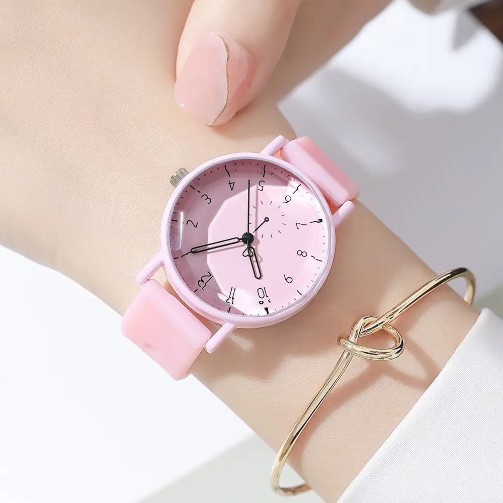 Pink Silicone Student Watch for Women