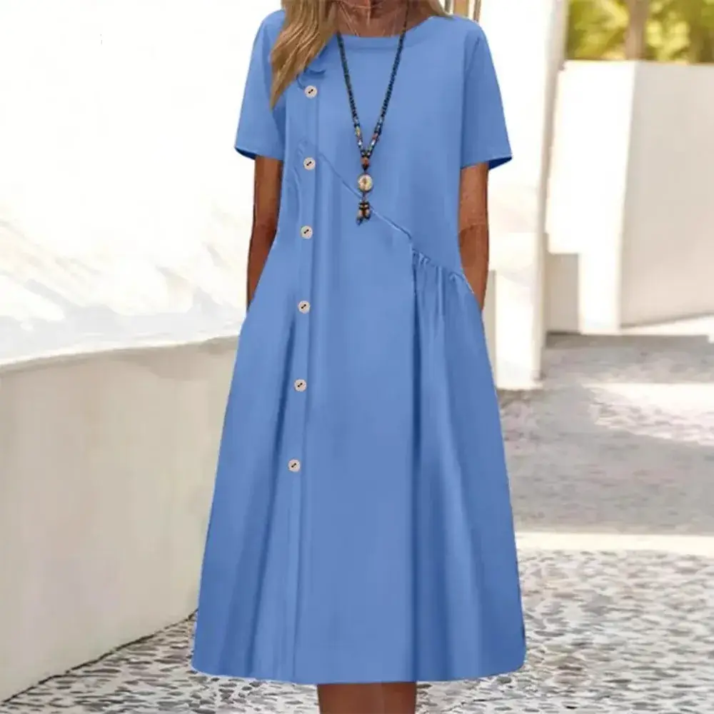 2025 Button Mid-Length Casual Dress Brown - Image 37