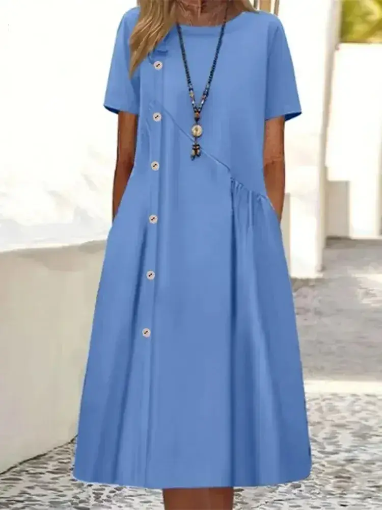 2025 Button Mid-Length Casual Dress Brown - Image 7