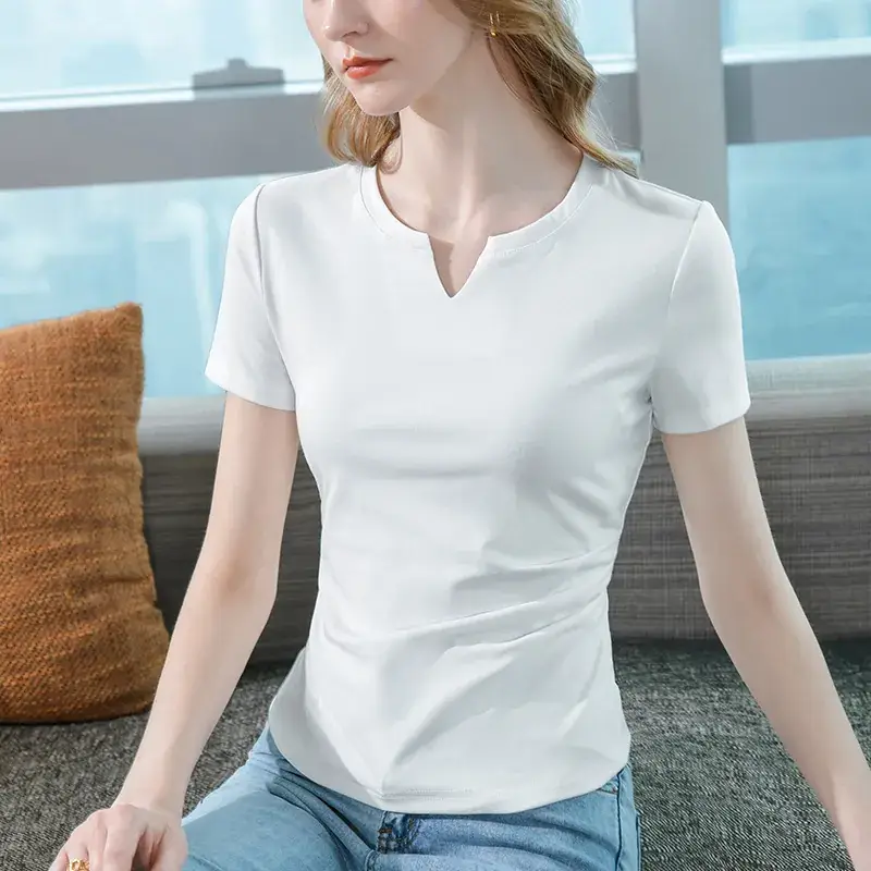 Women Red V Neck T-Shirt Summer 2025 - Image 6