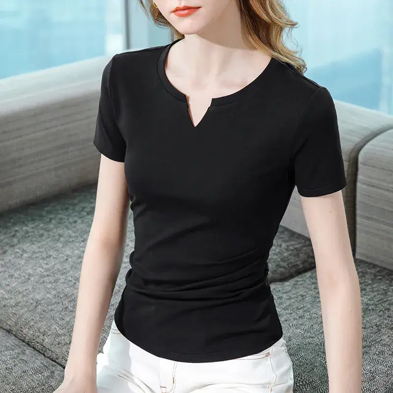 Women Red V Neck T-Shirt Summer 2025 - Image 8