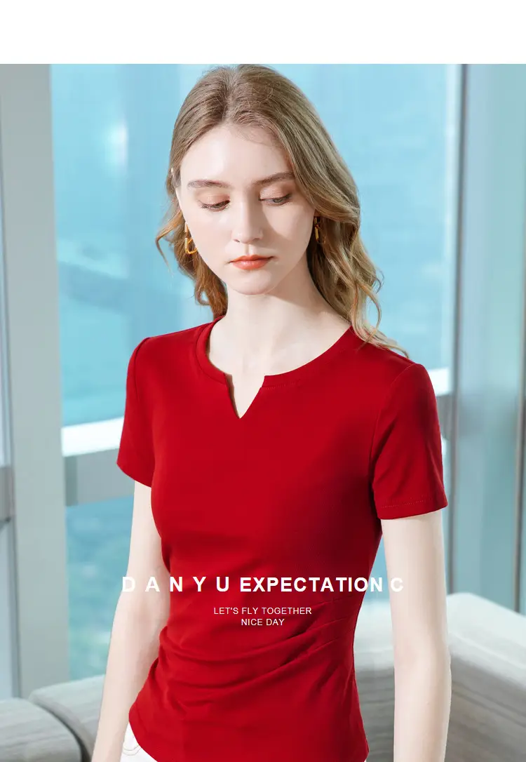Women Red V Neck T-Shirt Summer 2025 — feature 13