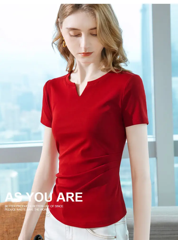 Women Red V Neck T-Shirt Summer 2025 — feature 14