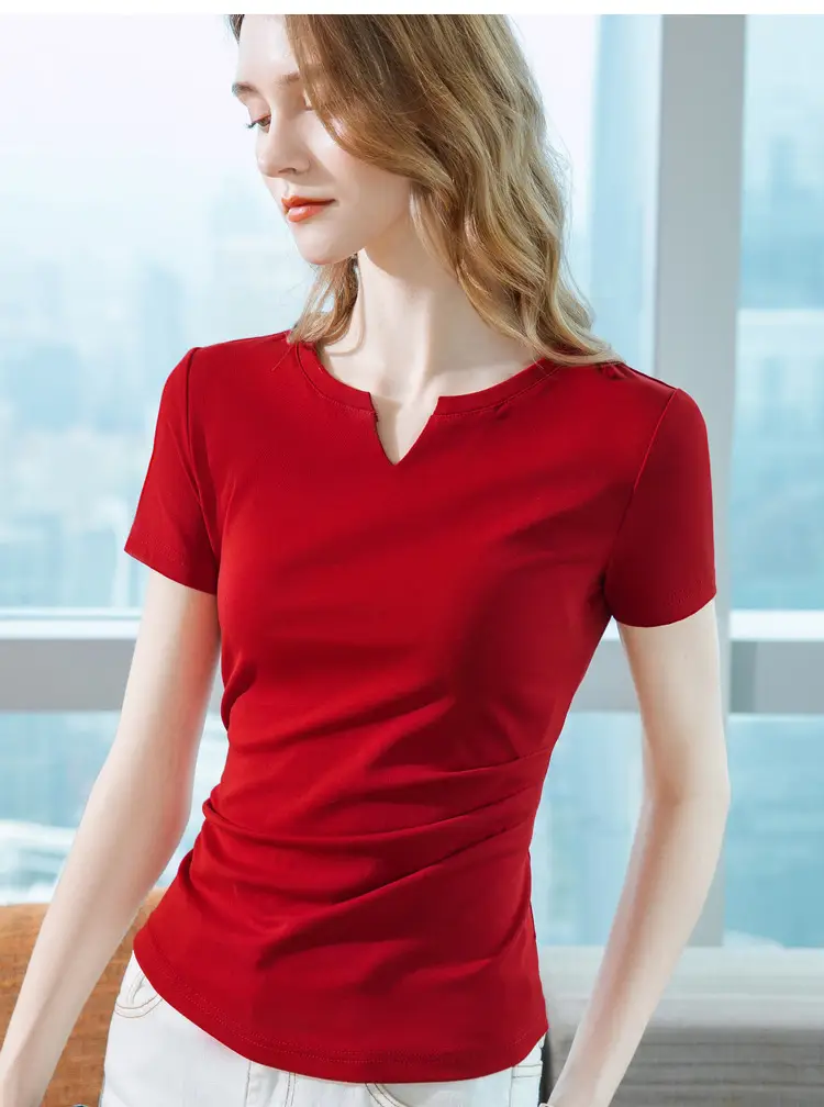 Women Red V Neck T-Shirt Summer 2025 — feature 15