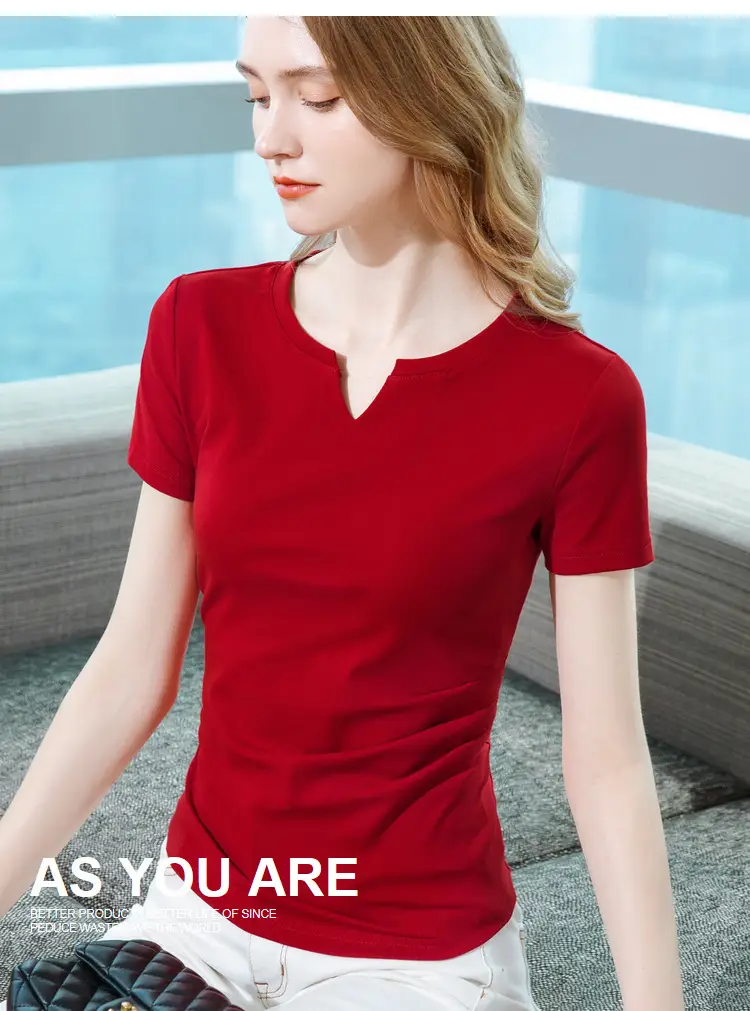 Women Red V Neck T-Shirt Summer 2025 — feature 16