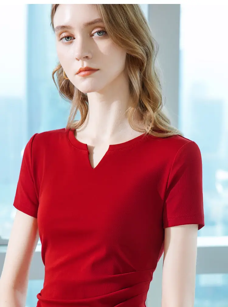 Women Red V Neck T-Shirt Summer 2025 — feature 17
