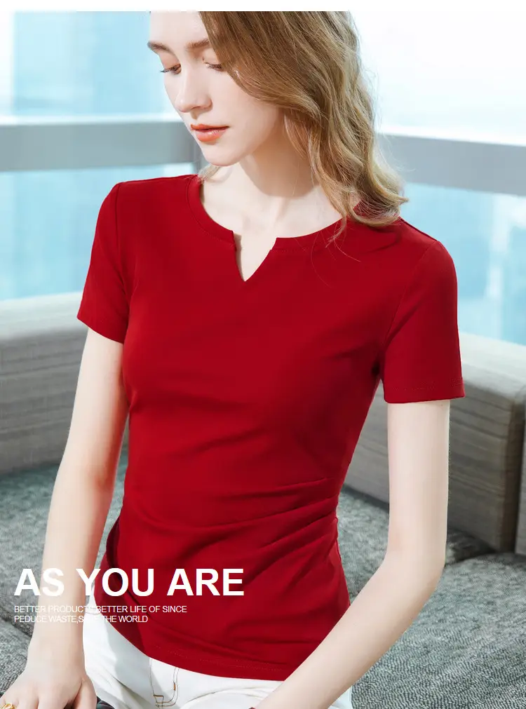Women Red V Neck T-Shirt Summer 2025 — feature 18