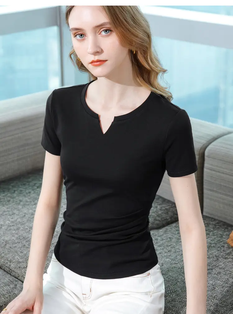 Women Red V Neck T-Shirt Summer 2025 — feature 21